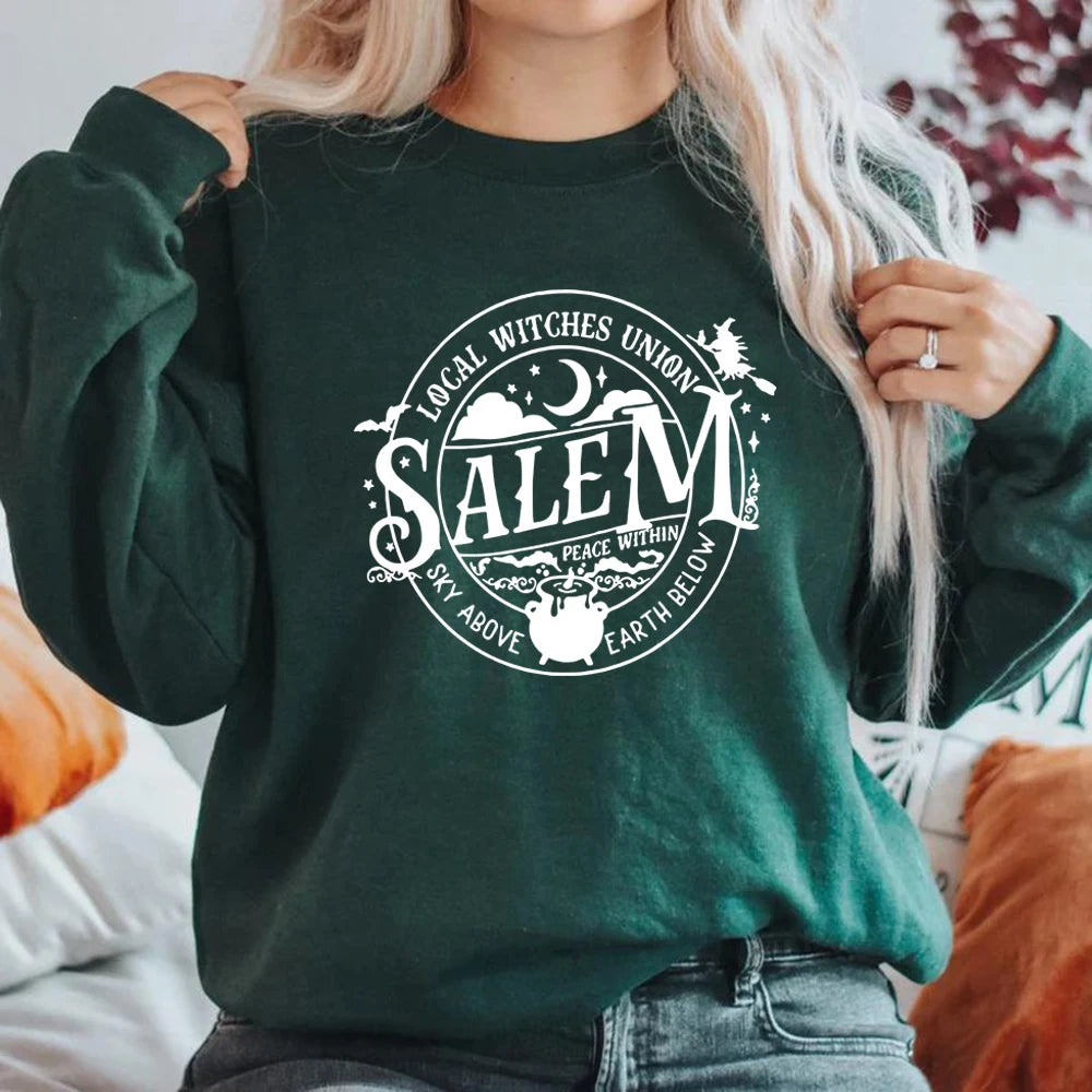 Local Witches Union Salem Sweatshirt Halloween Sweatshirt Women Hoodies Witches Clothes Long Sleeve Pullovers Fall Tops Hoodie