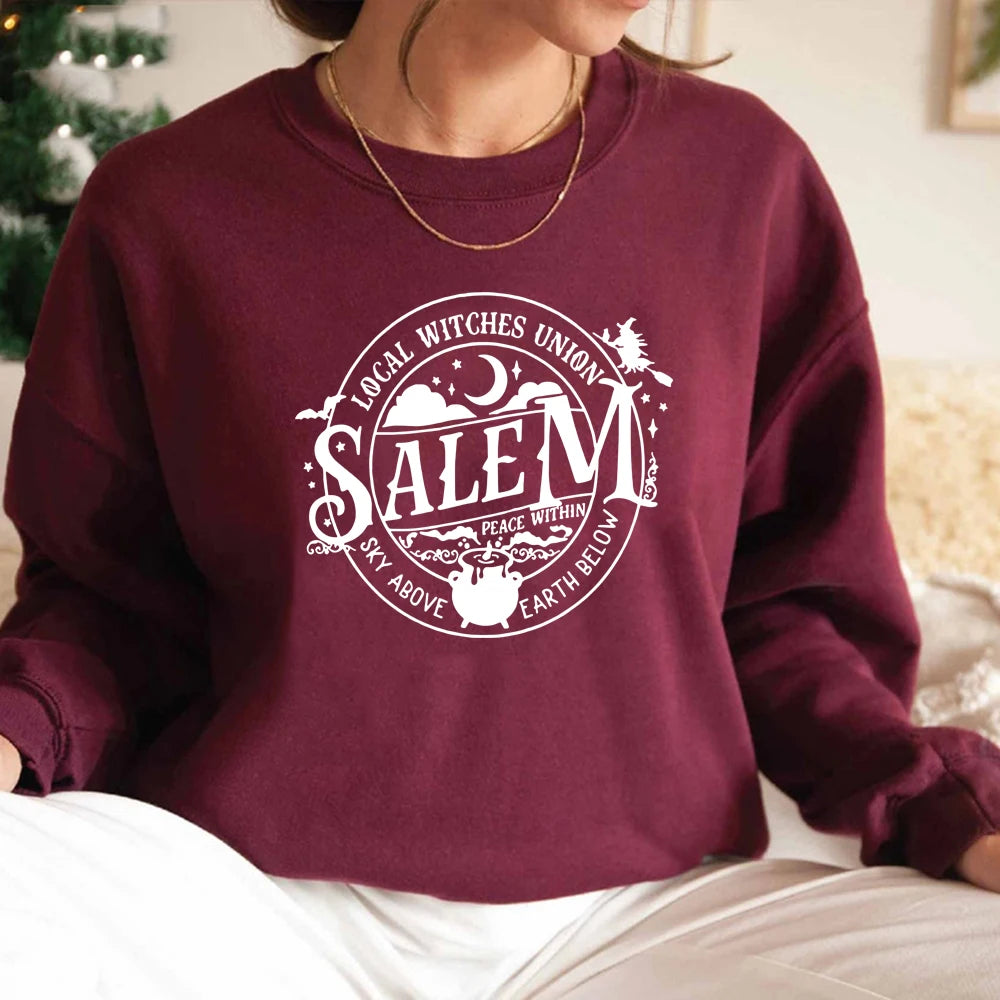 Local Witches Union Salem Sweatshirt Halloween Sweatshirt Women Hoodies Witches Clothes Long Sleeve Pullovers Fall Tops Hoodie