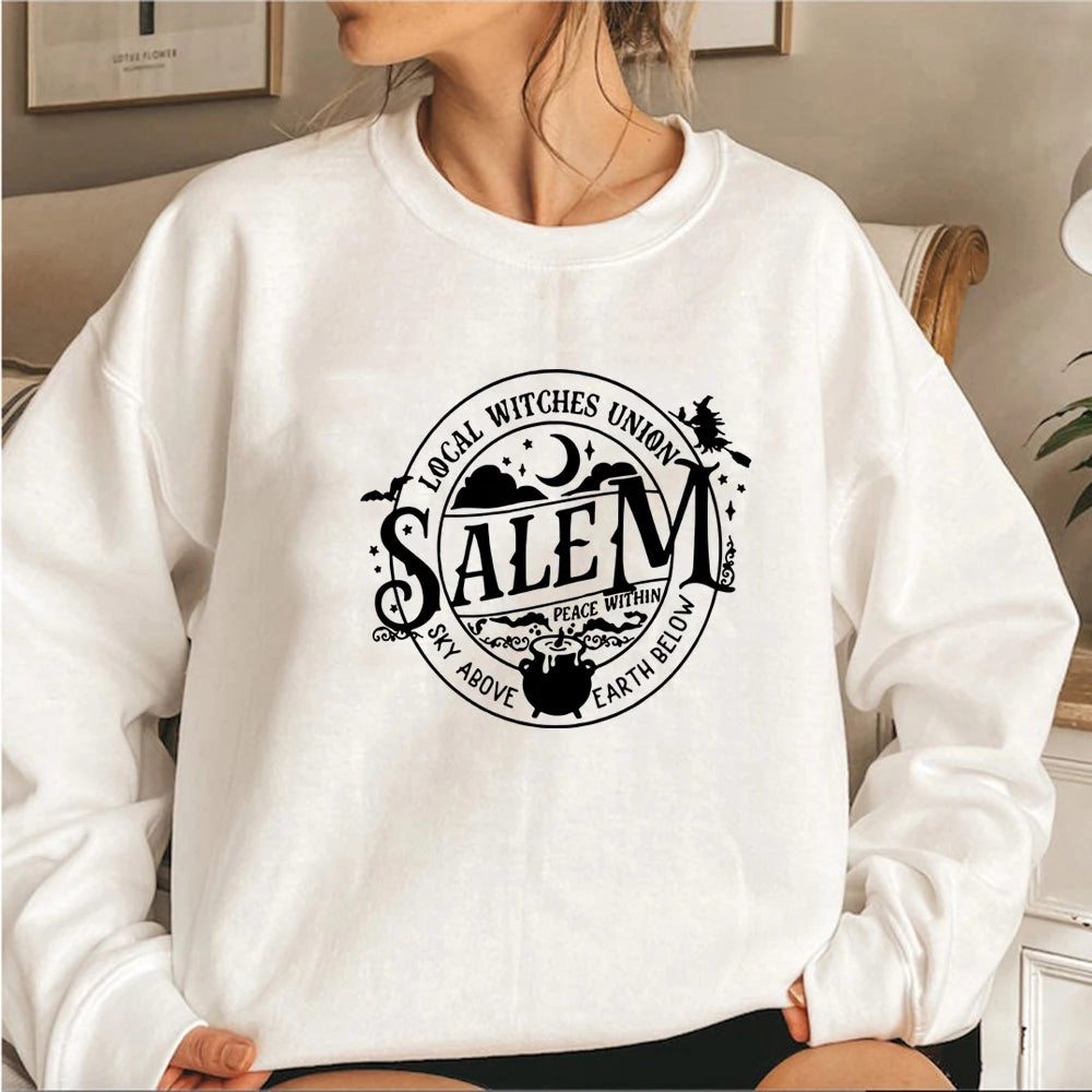 Local Witches Union Salem Sweatshirt Halloween Sweatshirt Women Hoodies Witches Clothes Long Sleeve Pullovers Fall Tops Hoodie