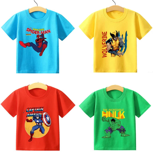 Marvels Children Cotton T Shirt Spidermans Boys Girls Clothes Wolverine Hulk Cartoon Tees Shirts Summer Tops cute baby Clothing