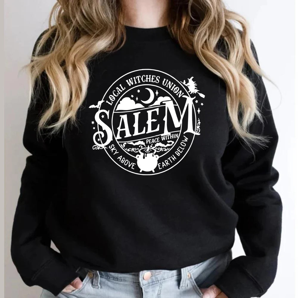 Local Witches Union Salem Sweatshirt Halloween Sweatshirt Women Hoodies Witches Clothes Long Sleeve Pullovers Fall Tops Hoodie