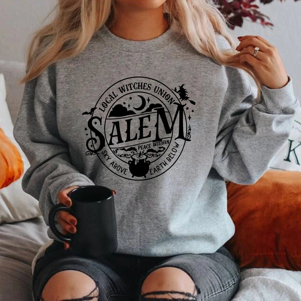 Local Witches Union Salem Sweatshirt Halloween Sweatshirt Women Hoodies Witches Clothes Long Sleeve Pullovers Fall Tops Hoodie